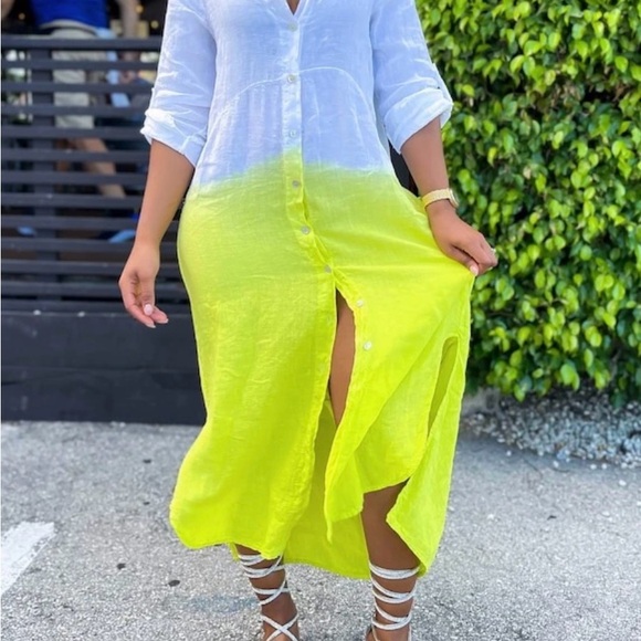Color block White and Yellow Maxi Dress - Picture 1 of 1